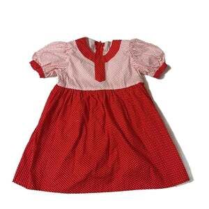 Vintage handmade toddler White Smocked Dress with Red Polka Dots